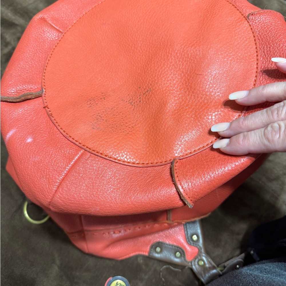 Dark Coral Hobo Bag with Leather Handles - Picture 9 of 11
